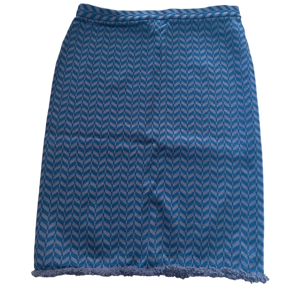 Grace Dane Lewis Skirt L‎ Brown Black Chevron Herringbone Knit Pencil Fringe Hem